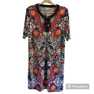 Liz Claiborne Vibrant Orange and Blue Shift Short Sleeve Dress Size Large